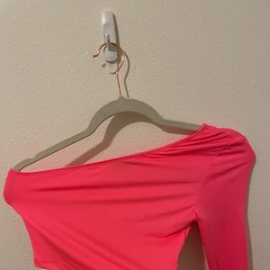 neon pink one shoulder rave top